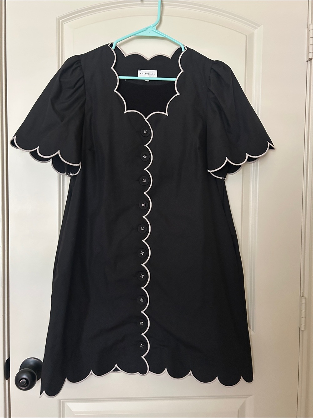 entro Black Mini Dress with Cream Scallop Trim